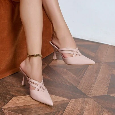 Women's Pointed Toe Solid Color High Heels, 2025 Spring And Summer New Vacation Style Thin High Heel Pumps