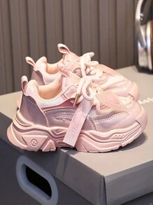 Kids' Chunky Sneakers Spring/Autumn New Soft Bottom Anti-Slip Sports Shoes, Girls & Boys Lightweight Comfortable Chunky Sneakers - Pink - View 4