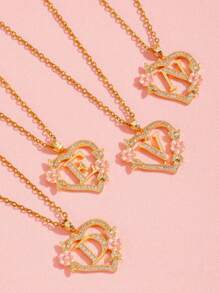 1 件心形花卉字母项链个性化心形花卉 26 个字母吊坠项链适合女孩的生日