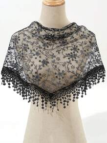 1pc Solid Color Vine Foil Lace Print Tassel Triangle Scarf, Classic Hollow-Out Breathable Thin Shawl For Women, Fashionable Spring/Autumn Casual Headdress, Elegant Accessory For Wedding & Celebration - Triangle Scarf - View 27