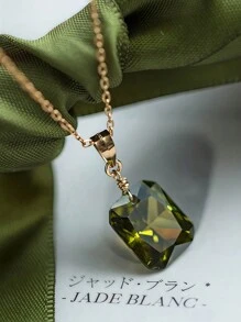 1pc S925 Sterling Silver Gold Plated Wedding Square Emerald Pendant Necklace, Sterling Silver Hypoallergenic, Simple And Versatile Olive Green Pendant Necklace, Suitable For Women's Daily And Party Wear