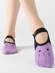 yuluan 1 Pair/Set Sporty Outdoor Fashionable Cartoon Cat Design Color Block Anti-Slip Yoga Socks With Lace And Silicone Dots, Suitable For Indoor Floor Sports Like Dance And Pilates, Multi-Color One Size, For Gym, Fall - Multicolor - View 7