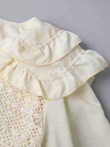 Tween Girl Ruffled Frill Collar Blouse, Sweet Layered Look Princess Style Top - Apricot - View 7