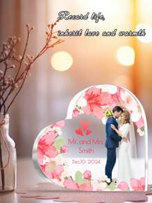 1pc Customized Wedding Photo Valentine'S Day Acrylic Heart-Shaped Ornament - Personalized Custom Text Name And Date Wedding Photo Plaque, Customized Love Themed Souvenir Decoration Plaque, Romantic Couple Photo Ornament - Multicolor - View 11