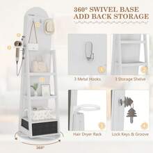 LVSOMT LED Arched Jewelry Cabinet With Mirror, 360° Rotating Standing Mirror With Jewelry Cabinets, Lockable Jewelry Mirror Cabinet With Lighting, Standing Wooden Jewelry Cabinet With 3-Tier Shelf - trắng - Xem 5