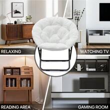 Foldable Lazy Saucer Chair Upholstery Accent Chair Faux Fur Padded Seat,Set Of 2 - 1 - View 11