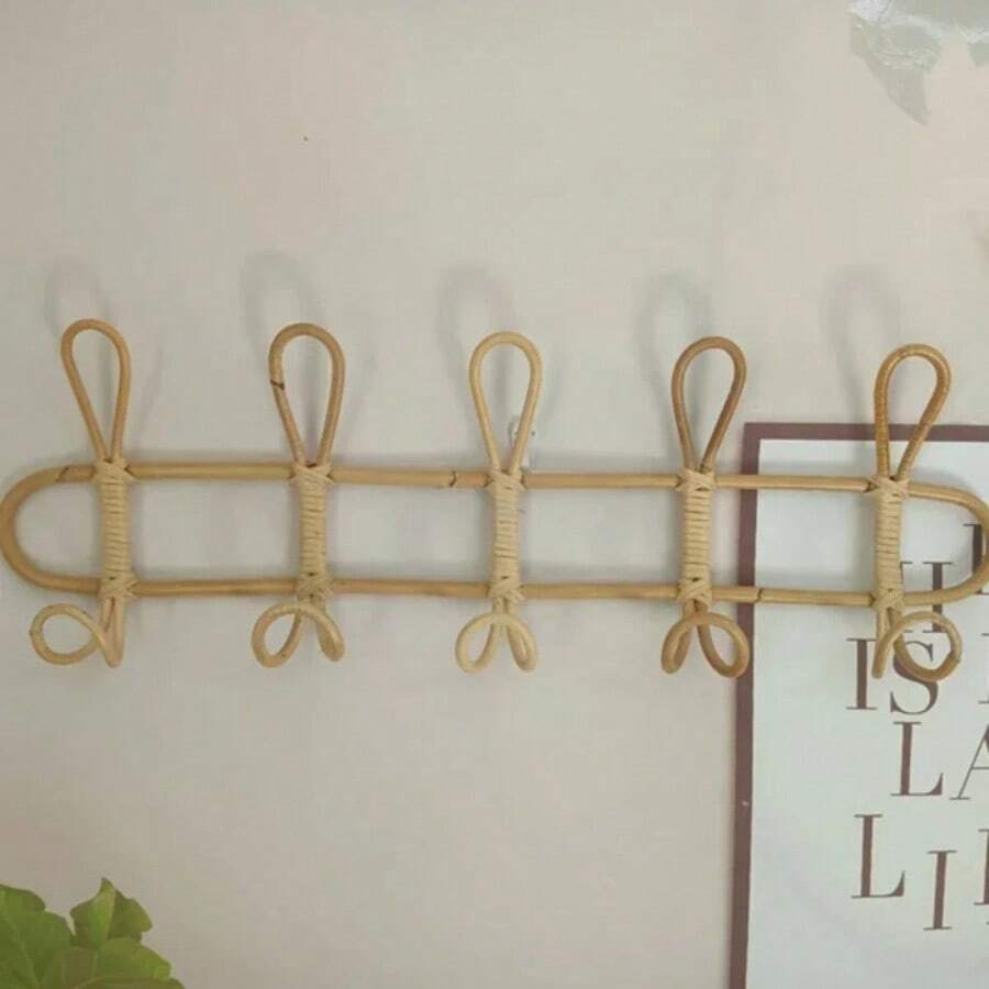 Rattan Wall Hooks Rattan Hanger Garments Organizer Rack Clothes Hat Hanging Hook Room Decor Hangers Clothing Storage - Blue and White - View 1