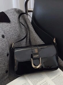 优质新设计酒红色马蹄扣顶部手柄单肩斜挎包 - 黑色 - 查看 2