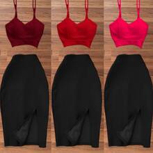 Conjunto falda y top tirantes corte ajustado abertura femenina moderno - Rosa Fucsia - Ver 3