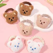 2 件装可爱卡通熊毛绒发圈，女孩蓬松发饰 - 彩色 - 查看 1