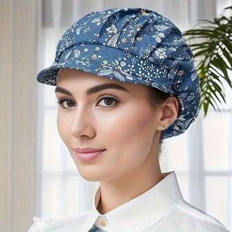 1 Unisex Chef Hat, Solid Color Fabric Hat, Garden Floral Fabric Hat, Kitchen Chef Hat, Elastic Adjustable, Unisex Catering Service Work Hat, Oil-Proof, Restaurant Kitchen Hat, Home Kitchen Hat, Suitable For Year-Round Use