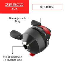 Zebco 404 Spincast Reel And Fishing Rod Combo, 5-Foot 6-Inch 2-Piece Fishing Pole, Size 40 Reel, Right-Hand Retrieve, Includes 28-Piece Tackle Kit, Black/Red - 黑色 - 查看 3