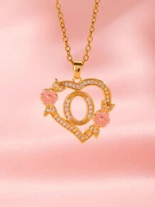 1 件心形花卉字母项链个性化心形花卉 26 个字母吊坠项链适合女孩的生日