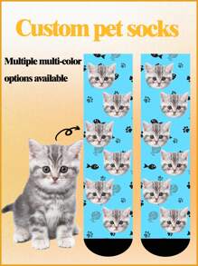 1 Pair Of Customized Socks For Children Aged 1-16, Pet Cat, Adult Average Size Customized Socks, Cute, Kitten, Pet