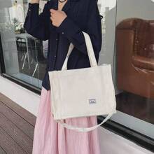 Women's Large Corduroy Zipper Shoulder Bag - 米色 - 查看 2