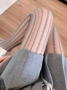 1 Pair Vintage Romantic Vertical Striped Openwork Tights, Sexy And Slimming Stockings For Women - Grey - View 2
