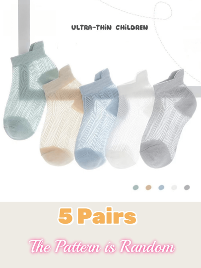 5 Pairs Kids Boys Girls Breathable Mesh Thin Socks, Spring Summer