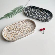 1pc Rectangular Seashell Decorative Tray, 9.84" L X 5.9" W X 0.98" H, Colorful Seashell Decorative Tray, Home Decor Trinket Dish Tabletop Storage Organizer