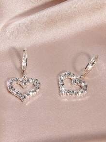 奢华全水钻心形耳夹耳环 情人节、妈妈、母亲、母亲节、礼物 - 銀色 - 查看 4