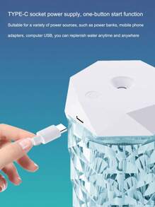 1pc USB供电大容量ABS水晶加湿器，可用于卧室、办公室、客厅，多功能小型香薰机（请勿使用油性空气清新剂或香精），可用作USB小夜灯、台灯、水晶氛围灯，RGB七种颜色自动变色，按住固定颜色（规格：400ML/1000ML） - 白色 - 查看 5