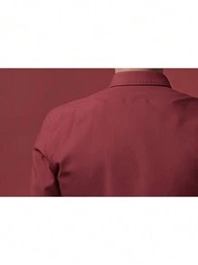 Camisa negra de manga larga casual de negocios para hombres, de unicolor y versátil - Burdeos - Ver 4