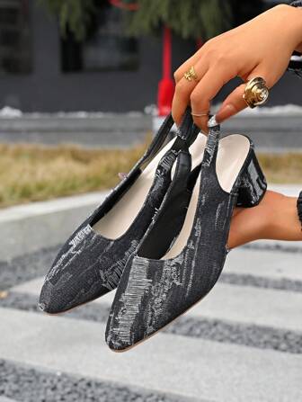 Sandaler med tjocka klackar för kvinnor, bekväma spetsiga elastiska band med höga klackar, mångsidiga festskor i plusstorlek