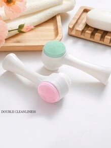 1 件二合一面部刷，手动手持清洁去角质刷，超柔软刷毛，可深层清洁毛孔，双面硅胶，用于护肤清洁磨砂