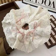 1 st. Strik Scrunchie, Schattig roze lint haarelastiekje voor dames, Balletstijl mesh borduurwerk, Romantische kant rand haarspeld, Elegante schattige knot haaraccessoire, Geschikt voor dagelijks leven, Vakantie, Feestdagen