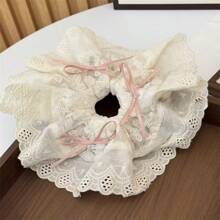 1 st. Strik Scrunchie, Schattig roze lint haarelastiekje voor dames, Balletstijl mesh borduurwerk, Romantische kant rand haarspeld, Elegante schattige knot haaraccessoire, Geschikt voor dagelijks leven, Vakantie, Feestdagen