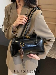 1 PIEZA Bolso de bolos de piel sintética FEISTURE, bolso de hombro/axilar de moda para mujeres (con colgante de nudo incluido como regalo gratis), cierre de cremallera, adecuado para chicas, damas, estudiantes universitarias, recién incorporadas y trabajadoras de oficina, excelente para el trabajo, negocios, ir al trabajo y la escuela