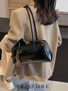 1 PIEZA Bolso de bolos de piel sintética FEISTURE, bolso de hombro/axilar de moda para mujeres (con colgante de nudo incluido como regalo gratis), cierre de cremallera, adecuado para chicas, damas, estudiantes universitarias, recién incorporadas y trabajadoras de oficina, excelente para el trabajo, negocios, ir al trabajo y la escuela