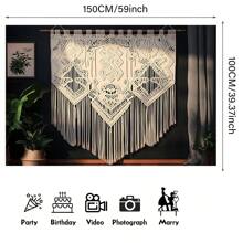 1 Pc Bohemian Style Lace Tapestry, Polyester Fiber Boho Wall Hanging Backdrop Banner, Indoor Outdoor Party Decor, Suitable For Celebration And Birthday Anniversary, Bohemian Style Decoration - Multicolor - View 5