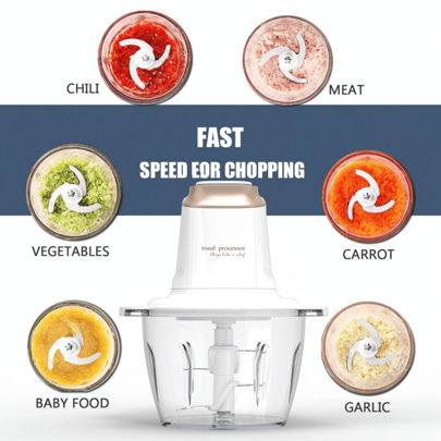 Feizsmile Electric Food Chopper/Food Processor,8-Cup Food Processor ,1.2L Plastic Bowl Grinder For Meat, Vegetables, Fruits And Nuts, Pure Copper Motor Unit And 4 Bi-Level Sharp Blades, 300W,KD-815P