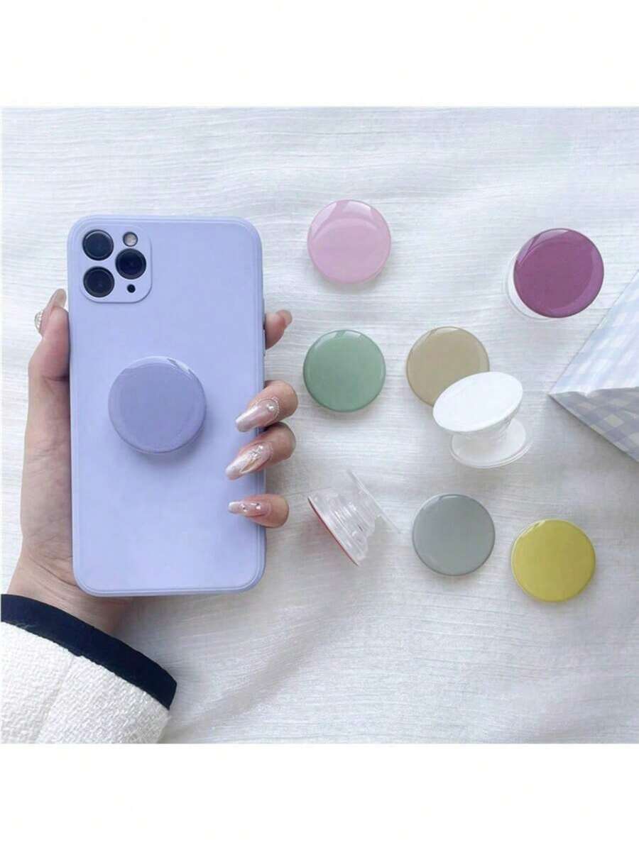 1/2/3/4pcs Multi-Color Solid Color Resin Mobile Phone Stand, Cute Transparent Phone Holder, Extendable & Foldable Phone Accessories, Transparent Base Compatible With IPhone, Android Phone, Gift For Birthday, Family, Friends Push-Pull Phone Grip - Multicolor - View 1