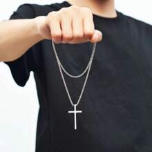 European And American Cross-Border New Titanium Steel Cross Necklace Men's Stainless Steel Versatile Necklace - 銀色 - 查看 2