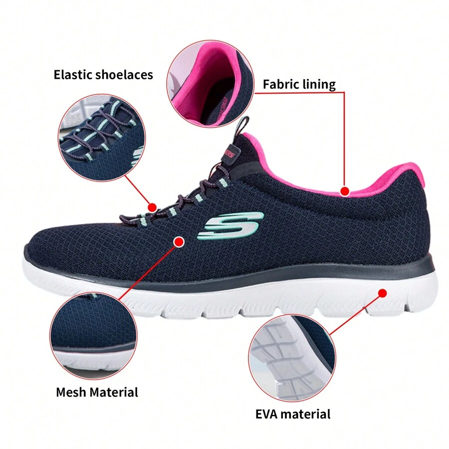 Skechers Zapatos de mujer, zapatos casuales, fáciles de poner y quitar, zapatos de mamá de una sola pieza, zapatos de malla de suela suave, zapatos casuales livianos, zapatillas de deporte 12980-LTPK - azul marino/melocotón - Ver 1