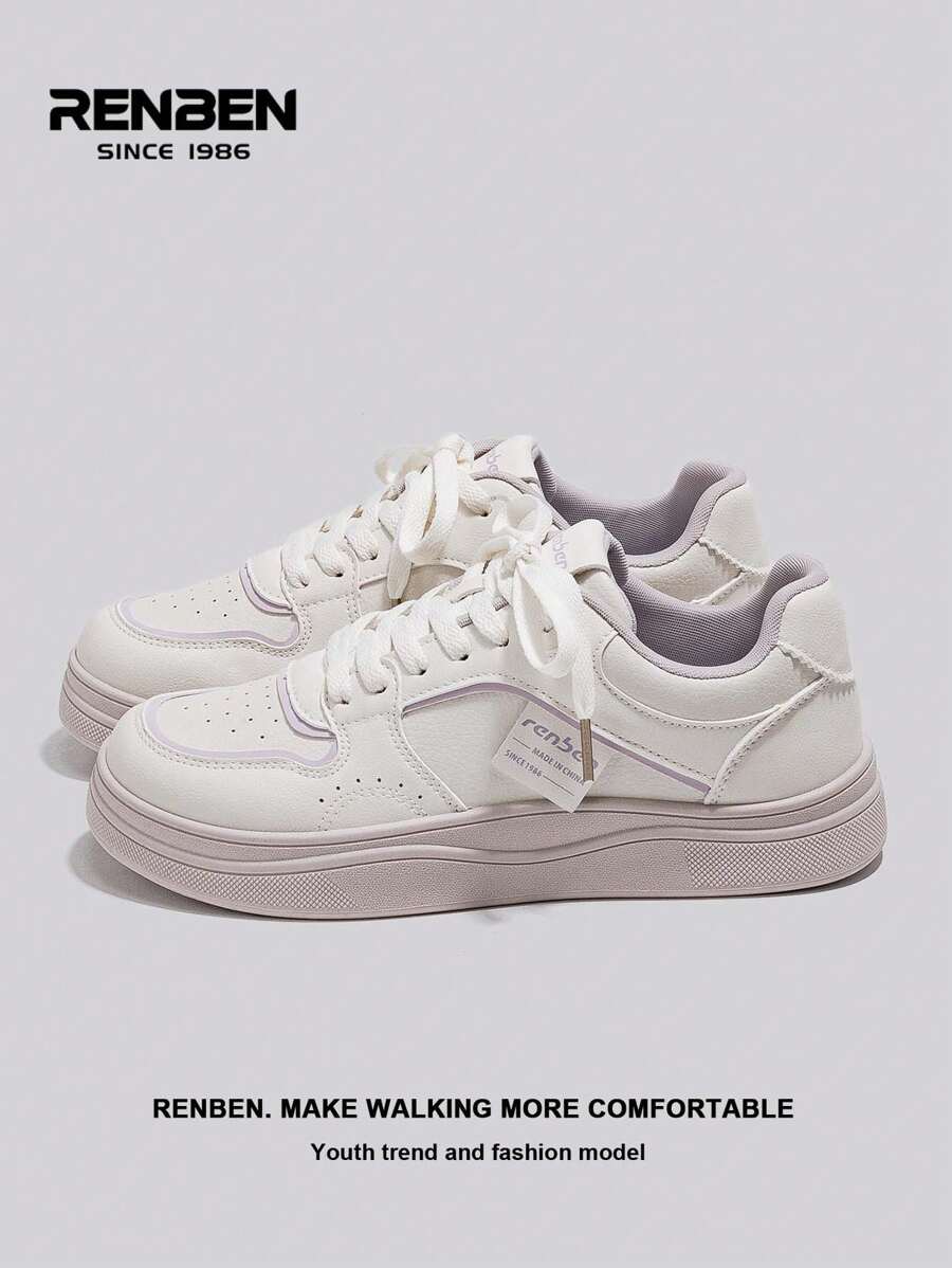 RENBEN 1 par de zapatillas deportivas de plataforma suave para mujer, nuevos zapatos casuales deportivos blancos únicos para otoño/invierno 2024
