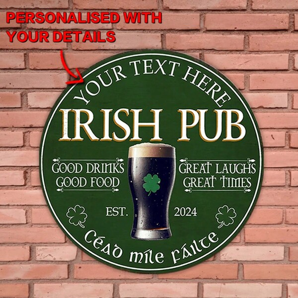 1 Pc Customized Vintage Irish Pub Metal Sign, Horizontal Rectangle 8x8 Inches, Modern Style Metal Wall Decor, Customizable Text And Establishment Year, Ideal For Home Bar,Art Activities For Children