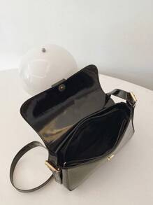 优质新设计酒红色马蹄扣顶部手柄单肩斜挎包 - 黑色 - 查看 5