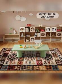 1pc Ultra Soft Crystal Velvet Rug - Vintage Style Bohemian Carpet, Soft, Anti-Slip, Machine Washable Polyester Mat With Colorful Geometric Pattern - Yellow - View 17