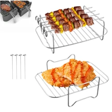 空气炸锅配件 - 2 个空气炸锅架和 1 个烤架，带 4 个烤串，适用于 Foodi DZ201、DZ401 和 8QT-10QT 空气炸锅