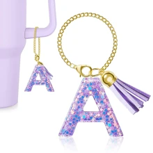 8-9毫米吸管盖，硅胶套，适用于30/40盎司杯子，女孩圣诞礼物，DIY手工装饰，感恩节装饰，朋友礼物装饰，圣诞派对装饰，配件，圣诞杯水瓶 - 紫色26字母 - 查看 4