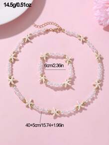 2pcs/Set Girls' Starfish & Pearl Beaded Necklace And Bracelet Set - Starfish - View 4