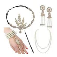 1920s European And American Retro Headband, Earrings, Bracelet, Necklace, Gloves Combination Set For Women, Party, Ball, Cocktail, Holiday Party Dress Accessories