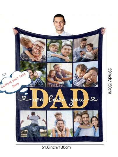 Manta personalizada para papá con fotos y texto - regalo perfecto para el Día del Padre, cumpleaños, Navidad de hija, hijo, esposa - Manta de franela acogedora con collage de fotos personalizado, adecuado para regalos del Día de la Madre