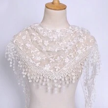 1 件女士春秋碎花蕾丝三角头巾，镂空纯色新娘面纱