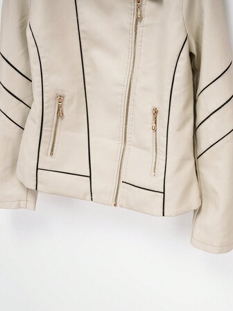 Damkläder för vår och höst, tunn PU-läderjacka, långärmad, avslappnad, het och såld kort läderjacka, vit, modern och mångsidig, lämplig för vardagsbruk, vänner, dejting, fleece