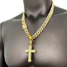New Luxury Rhinestone Accented Double-Layer 3D Cross Pendant, Oversized Hiphop Style, Alloy-Plated, Vintage Personalized Creative, Suitable For Cuban Chain, High-End Fashion - Kayi-cross - View 13