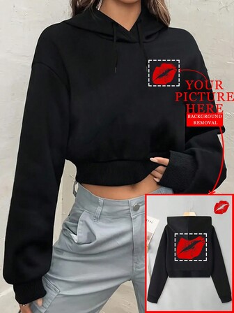 Skräddarsydd tröja med beskuren huvtröja för kvinnor, anpassningsbar med logotyp, foto, text, klubblogotyp, resegruppslogotyp, namn, husdjursfoto, familjefoto, prydnadsföremål, Dawg, Unik, anpassad, idealiska presenter till henne, familj, vänner, rosa flickor, till semester, till semester, för årsdagar