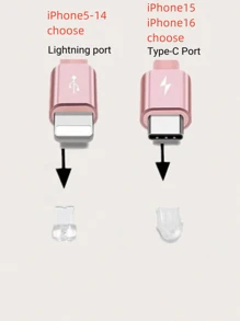 1pc White Plated Dust Plug Pendant With 26 English Alphabet Letters, Double-Sided For Type-C And Lightning Ports - Type C-pink - View 3